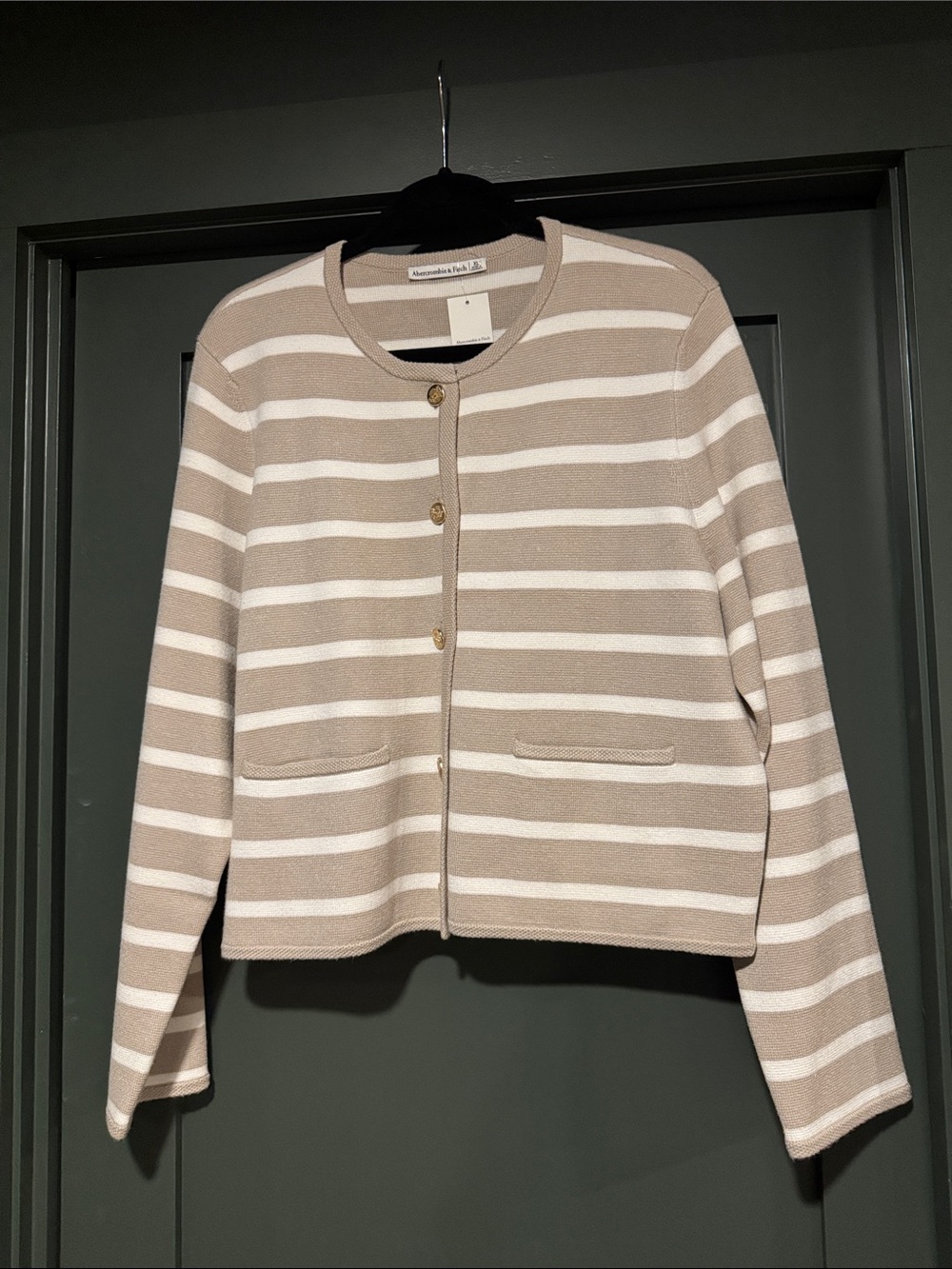 Abercrombie & Fitch Beige and White Striped Button Jacket